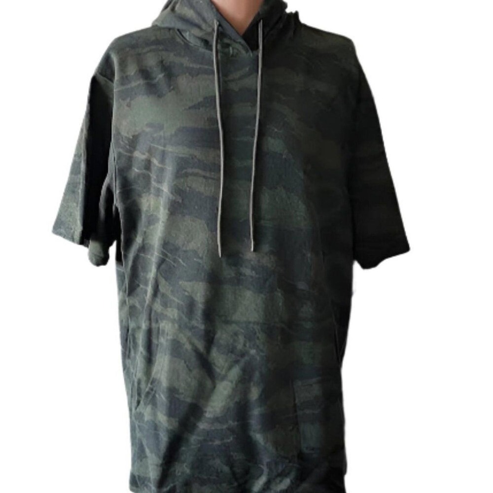 No Boundaries Mens Camo Short Sleeve Hoodie Tiger Stripe Green M 38-40